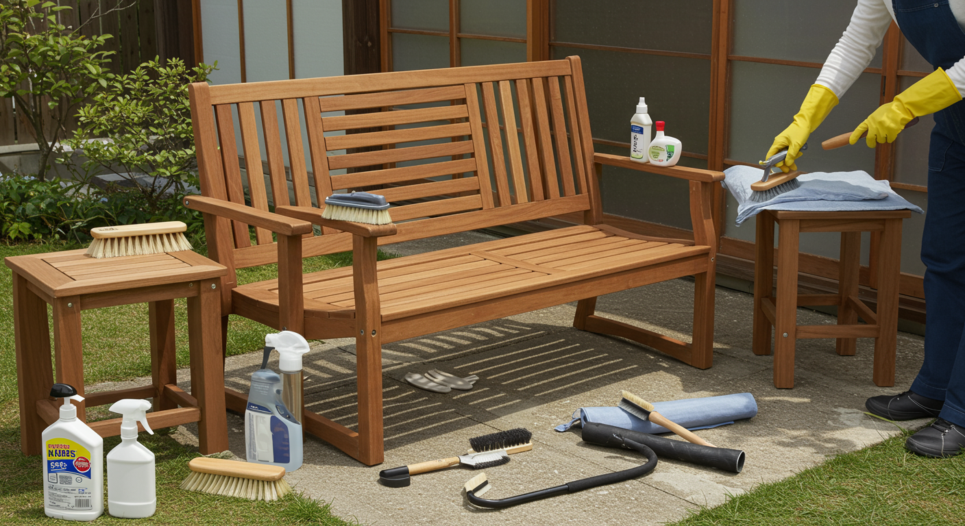 ガーデンファニチャーのメンテナンス作業の様子