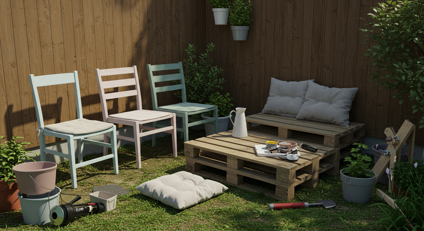 DIYでアレンジしたガーデンファニチャーの例