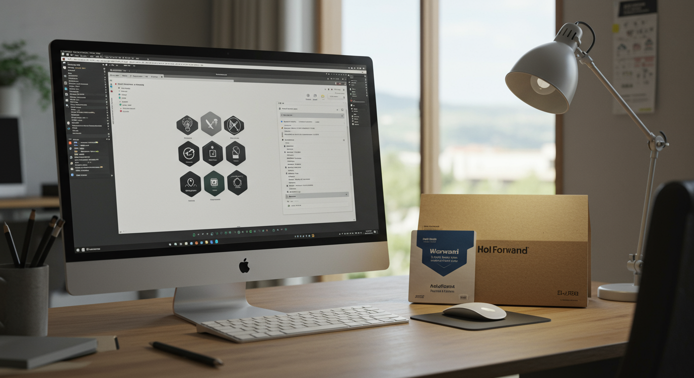Officeソフトウェアのインストール画面とパッケージを比較している様子