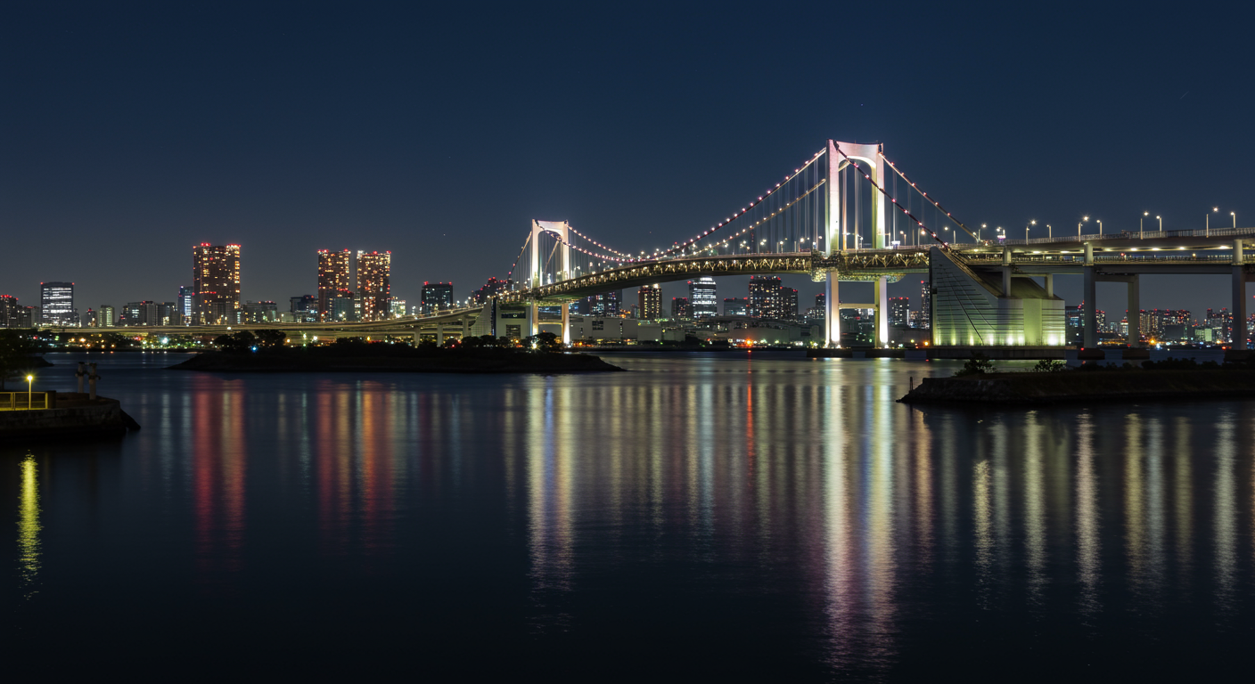 お台場海浜公園からのレインボーブリッジ夜景