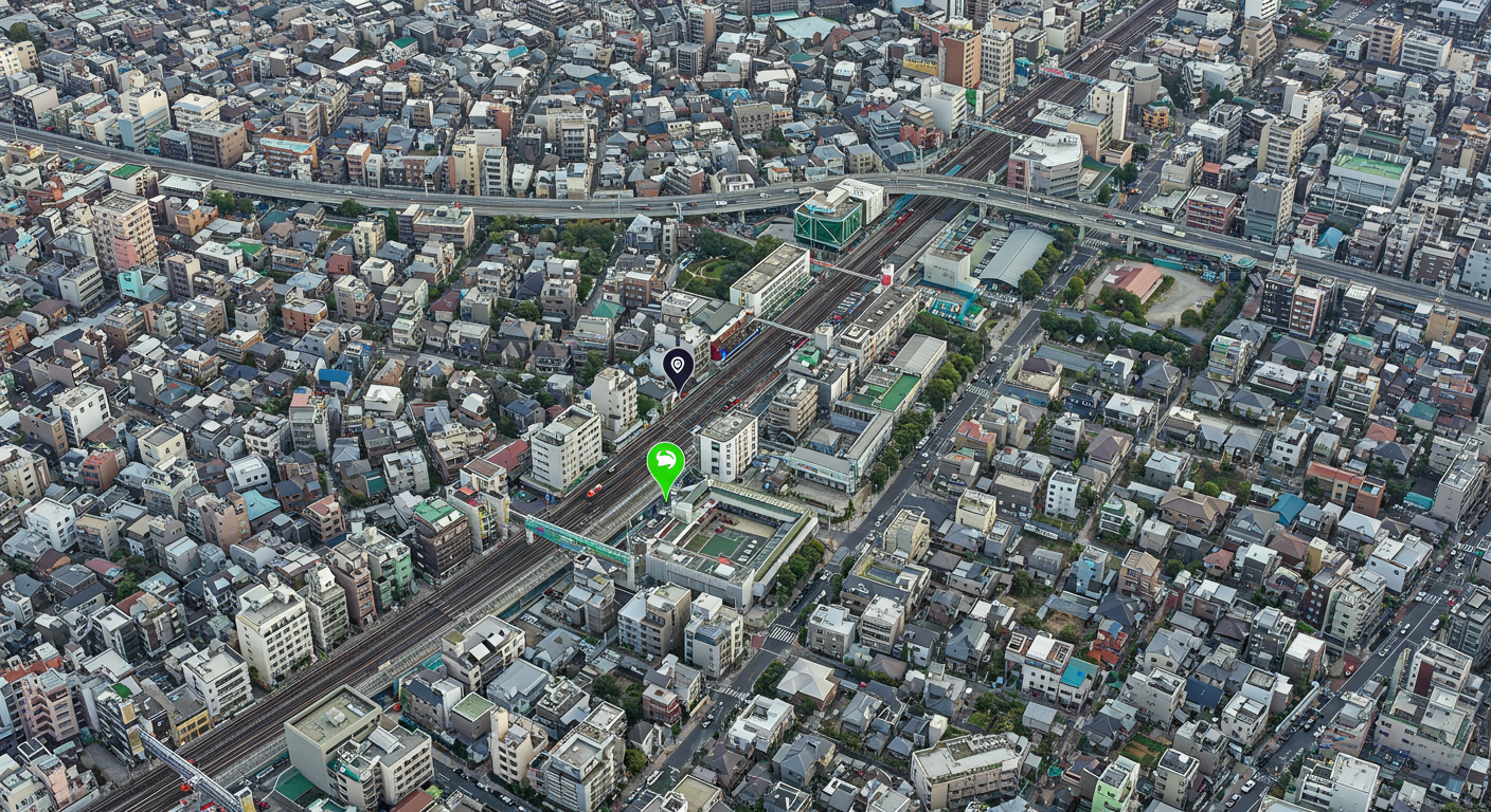 白金高輪駅と周辺の交通アクセスを示す風景