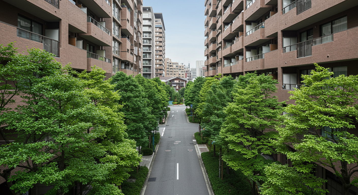 麻布台の街並み 高級感のある住宅と緑が調和した景観