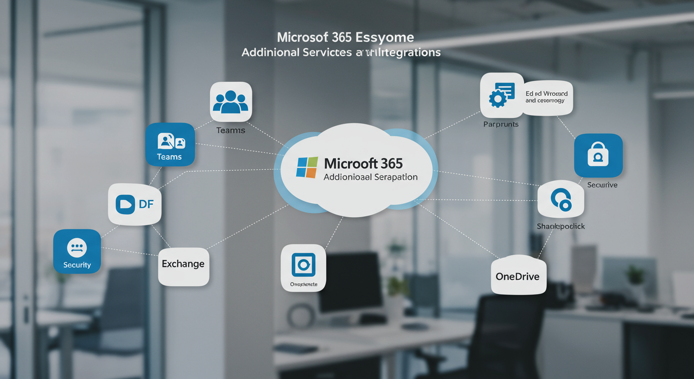 Microsoft 365の追加機能と連携サービスを示す概念図