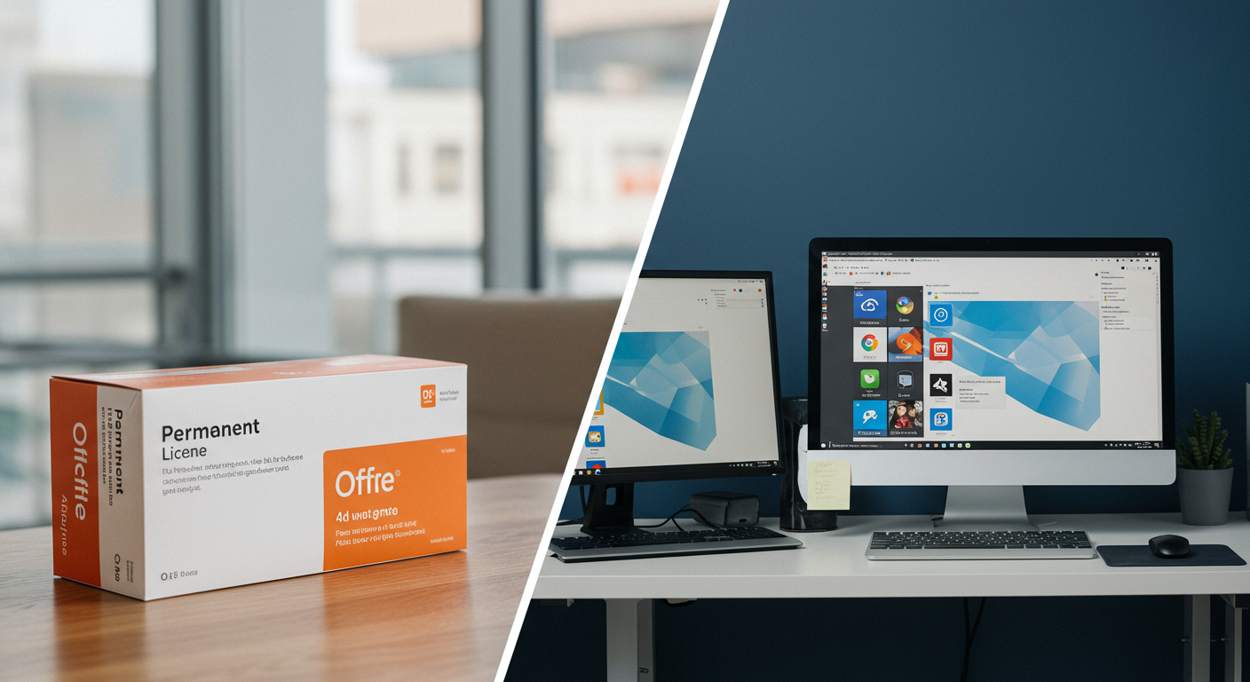 Office永続ライセンスとサブスクリプション型の比較イメージ