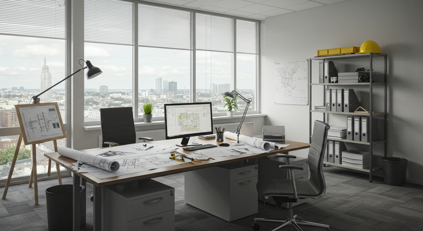 建設会社のオフィスと書類