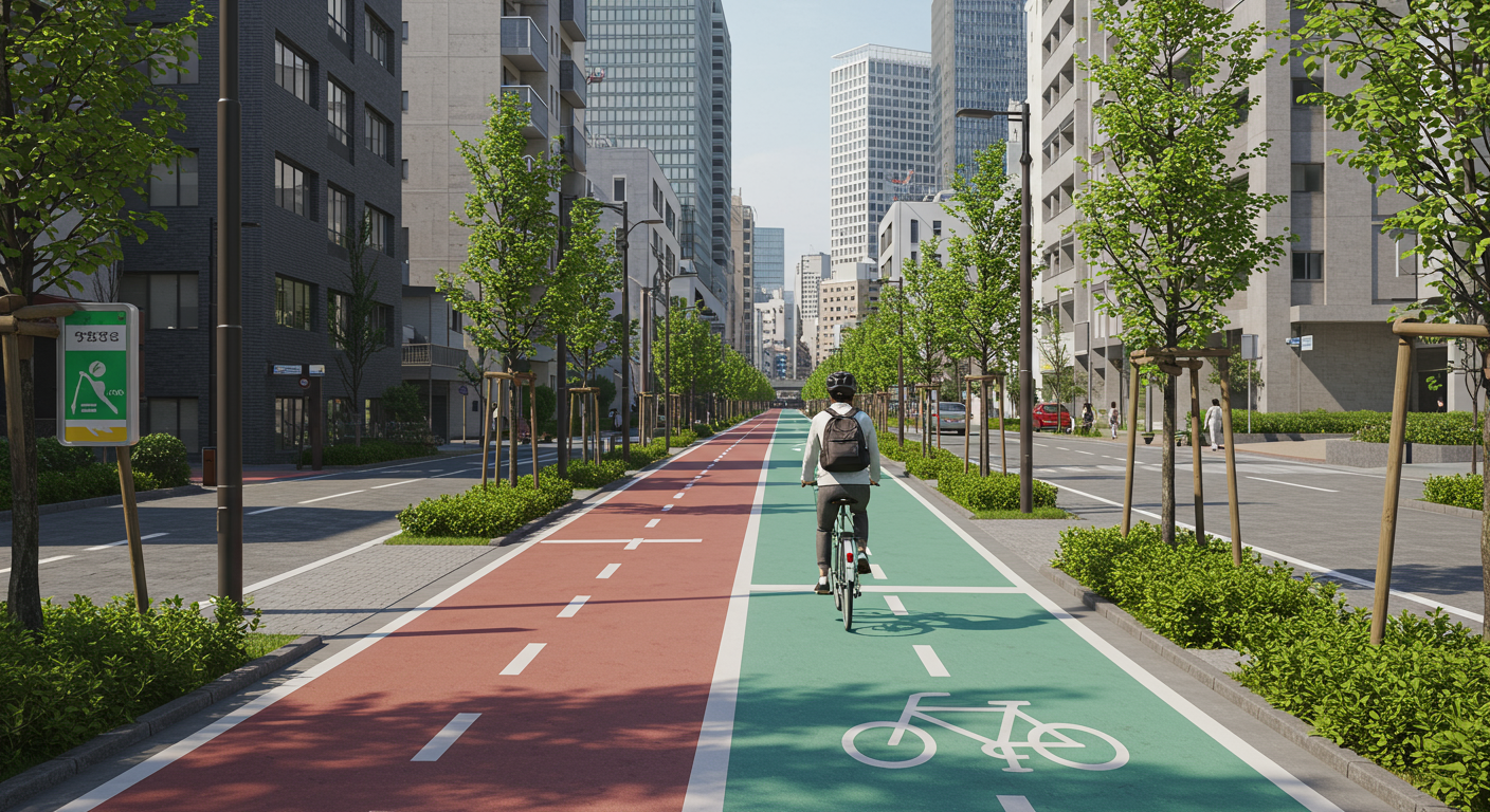 港区内を自転車で移動する様子