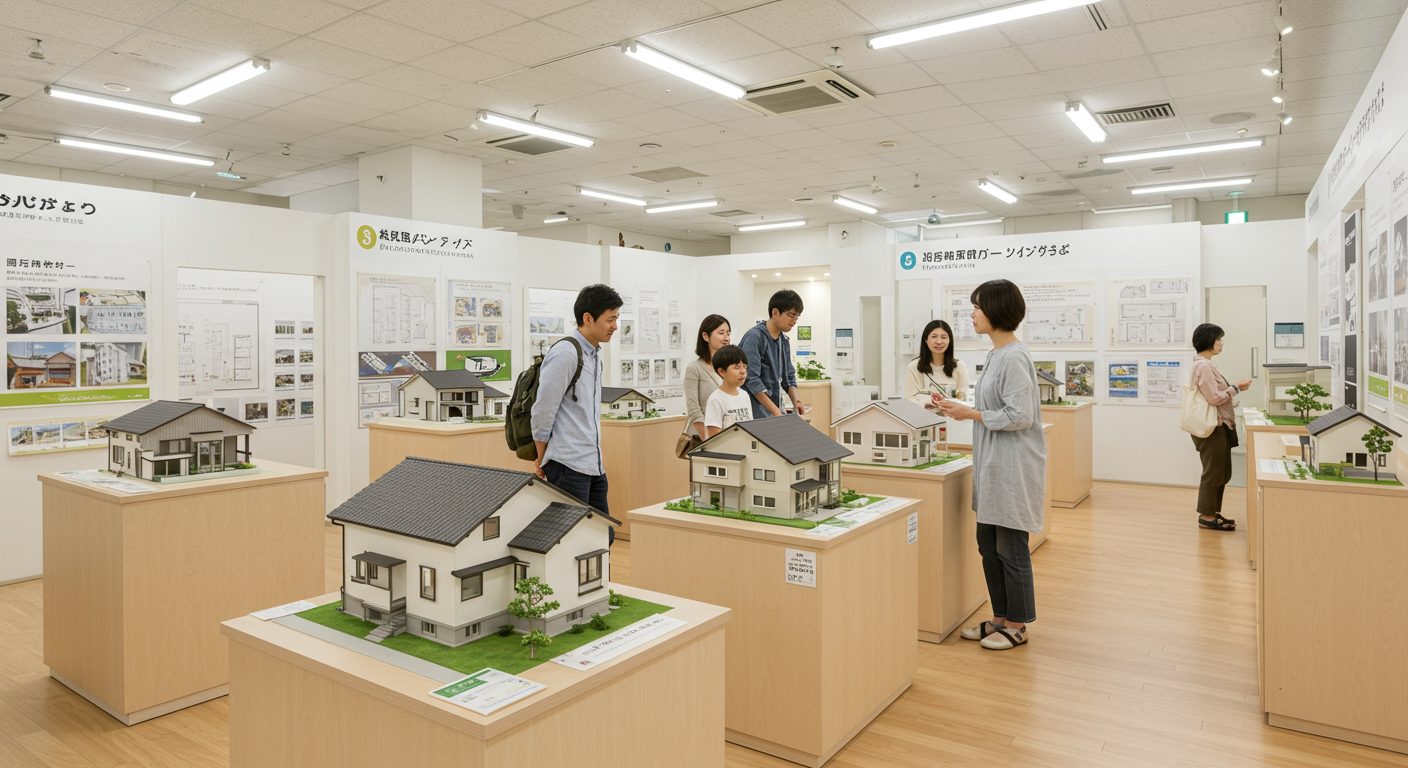 住宅展示場で家づくりを学ぶ家族