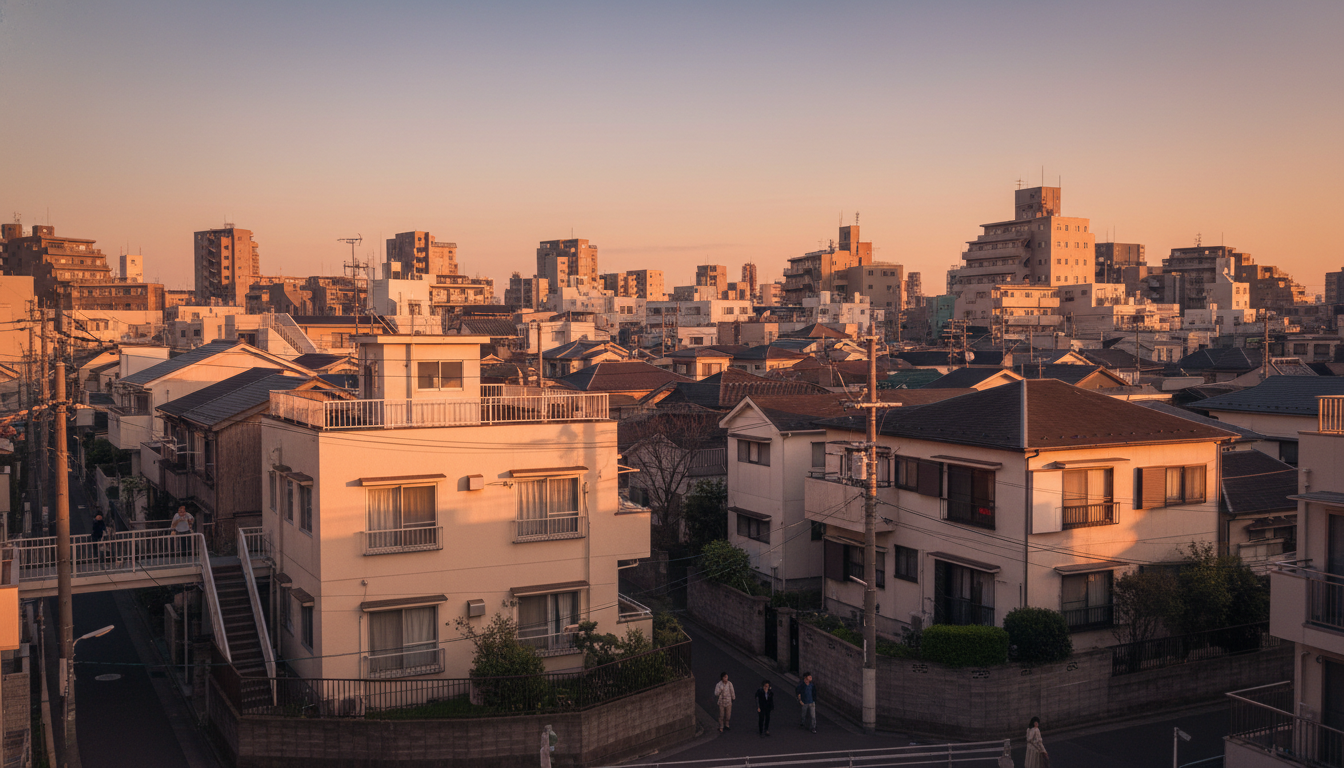 東京都心の夕暮れ時の街並みと住宅エリア