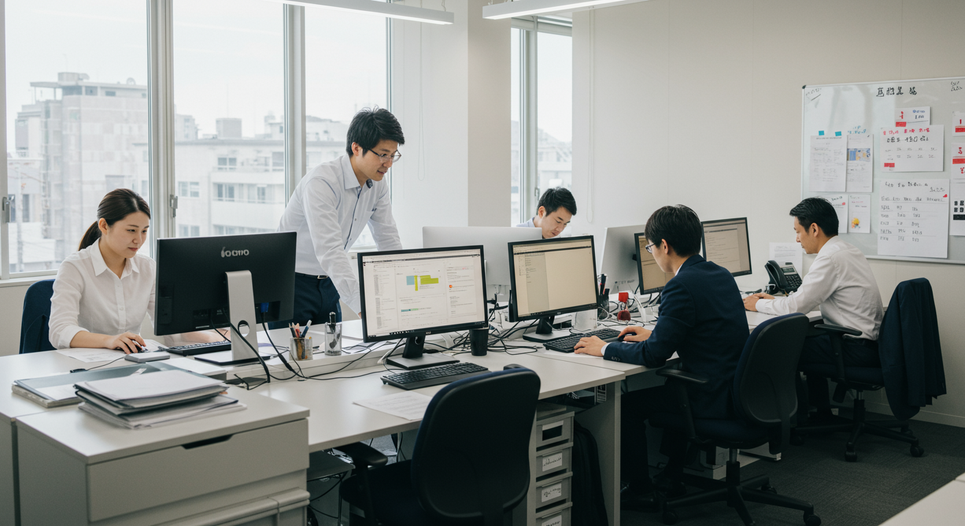 オフィスでパソコンを使用する複数のビジネスパーソン