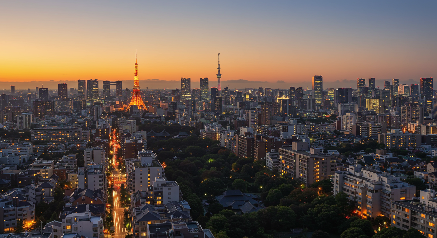 夕暮れ時の白金エリアの高級住宅街