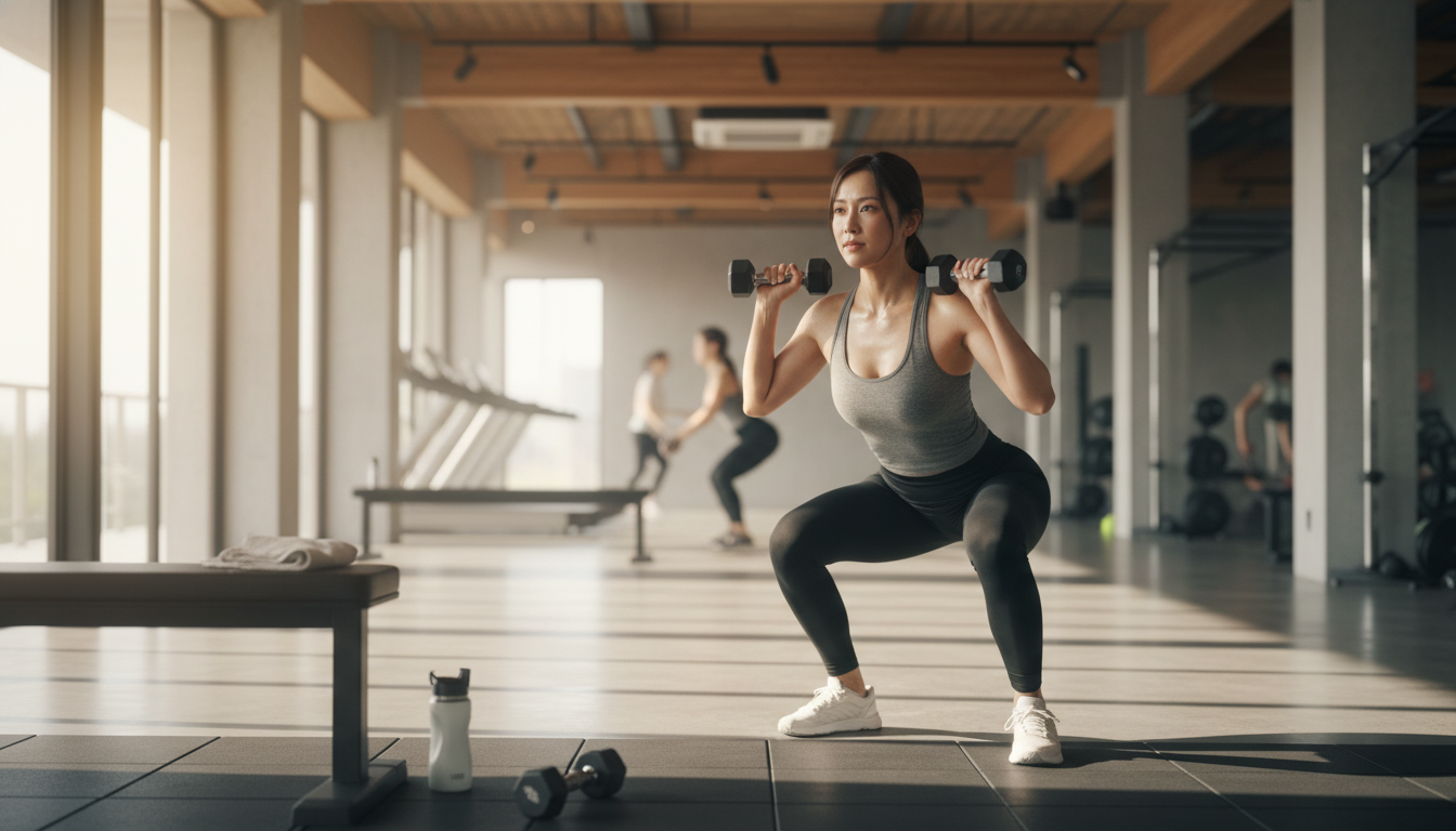 女性の筋トレ トレーニング風景 日本人女性