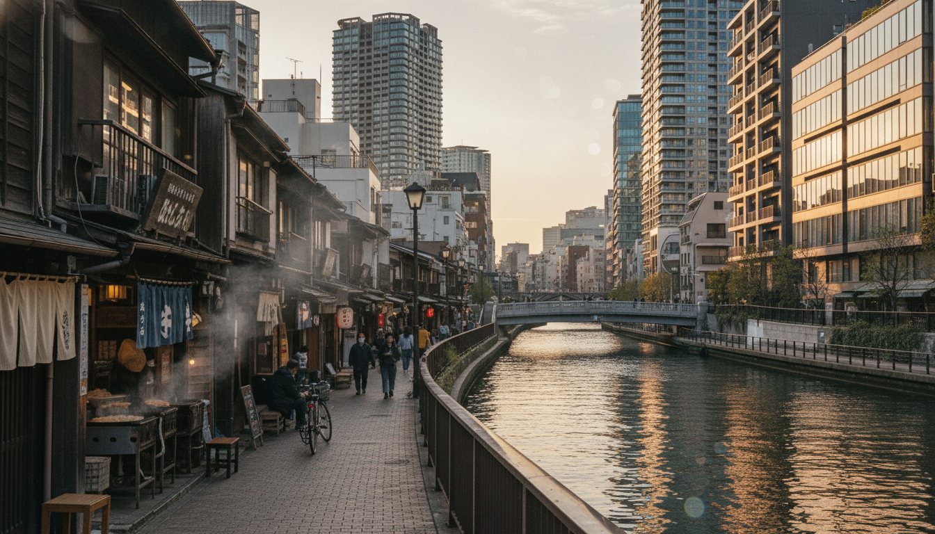 月島エリアの街並みと隅田川の風景