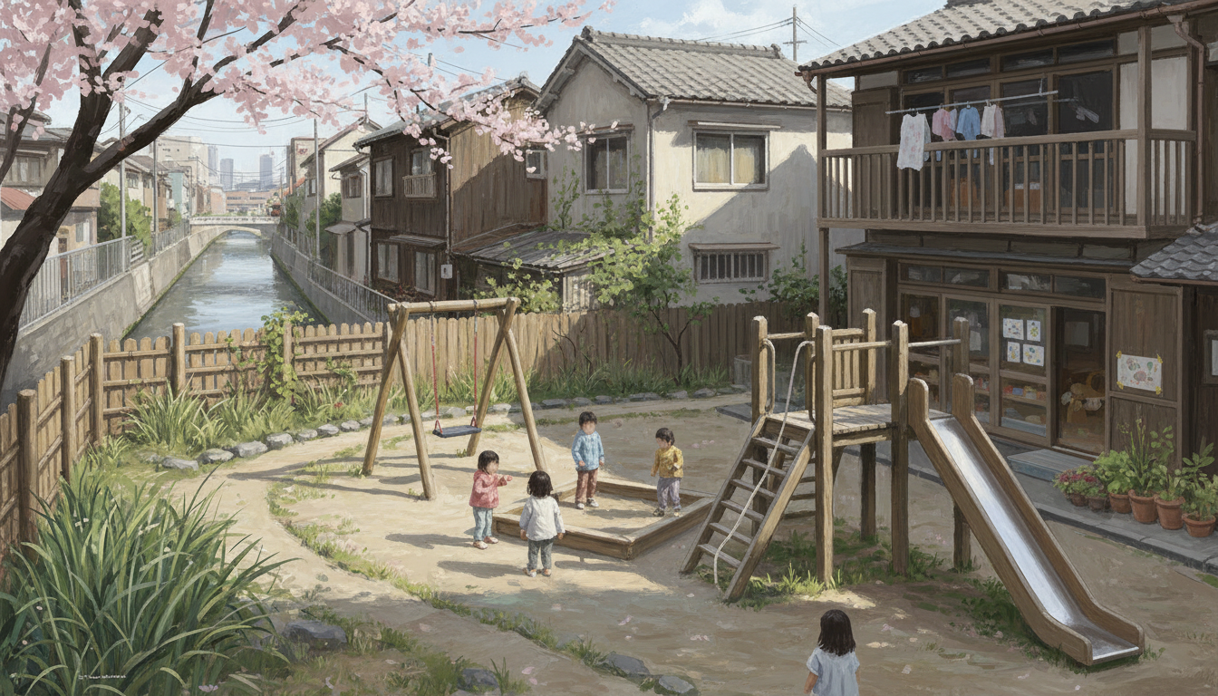 月島の子育て支援施設と公園の様子