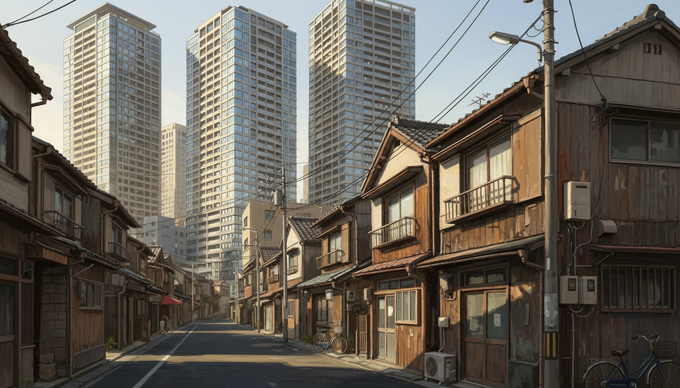 月島のタワーマンションと住宅街の景観