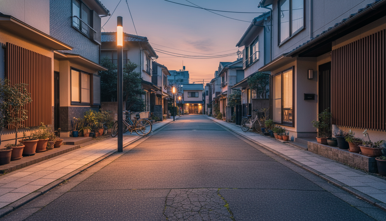 月島の街並みと防犯カメラ設置の様子