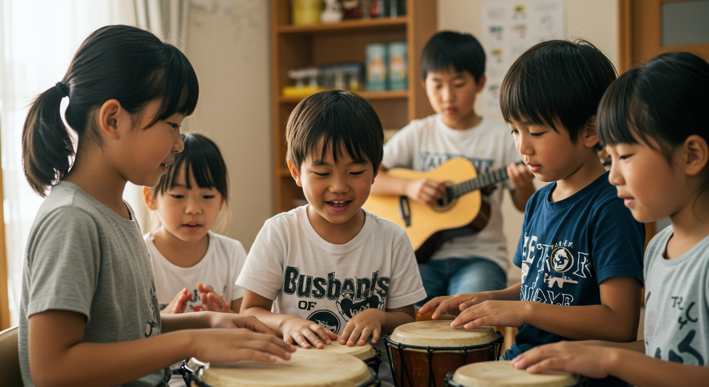 子どもたちが協力して音楽を作り上げている様子