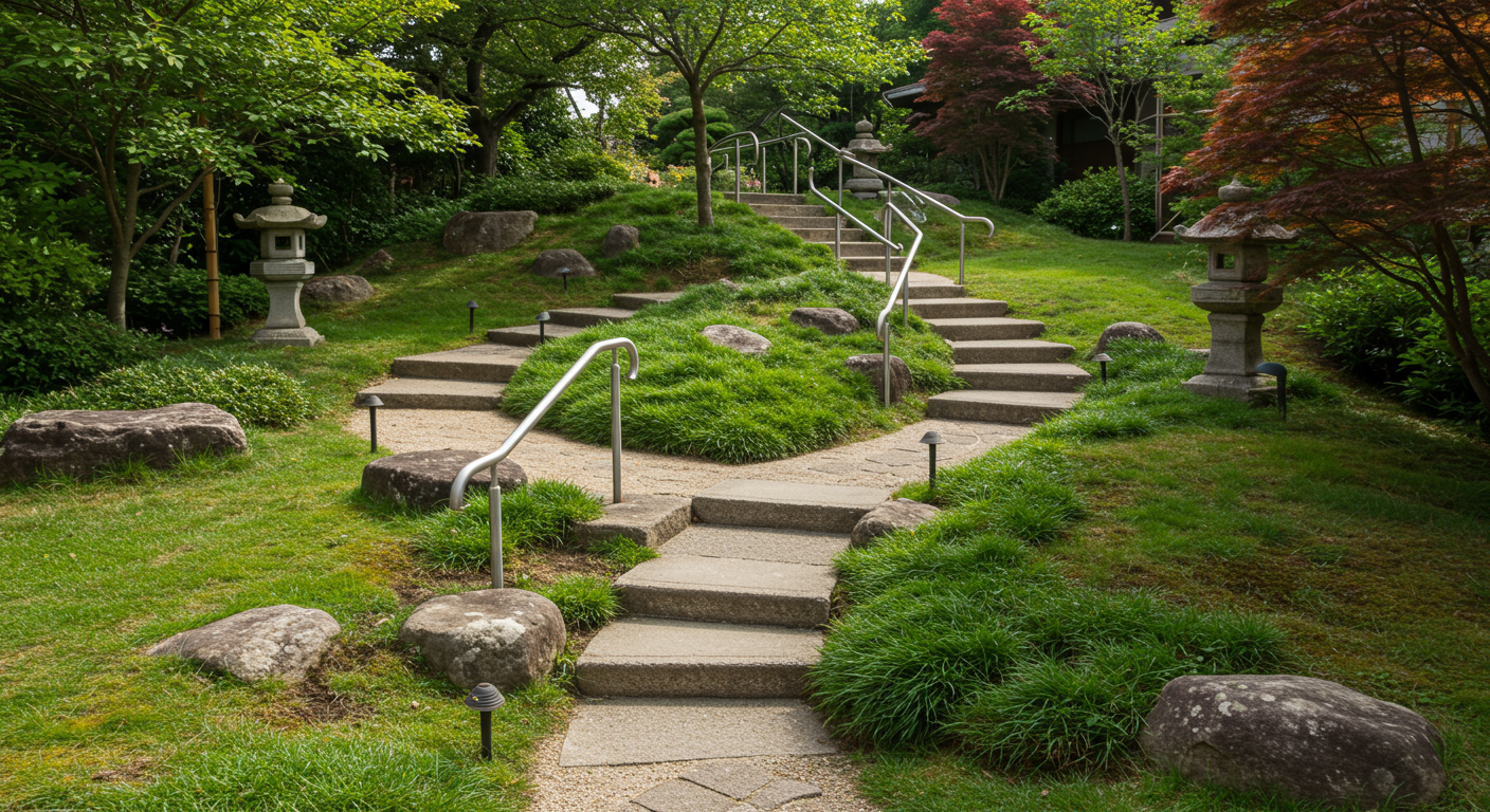 子どもの安全に配慮した庭の段差と手すりの設計例