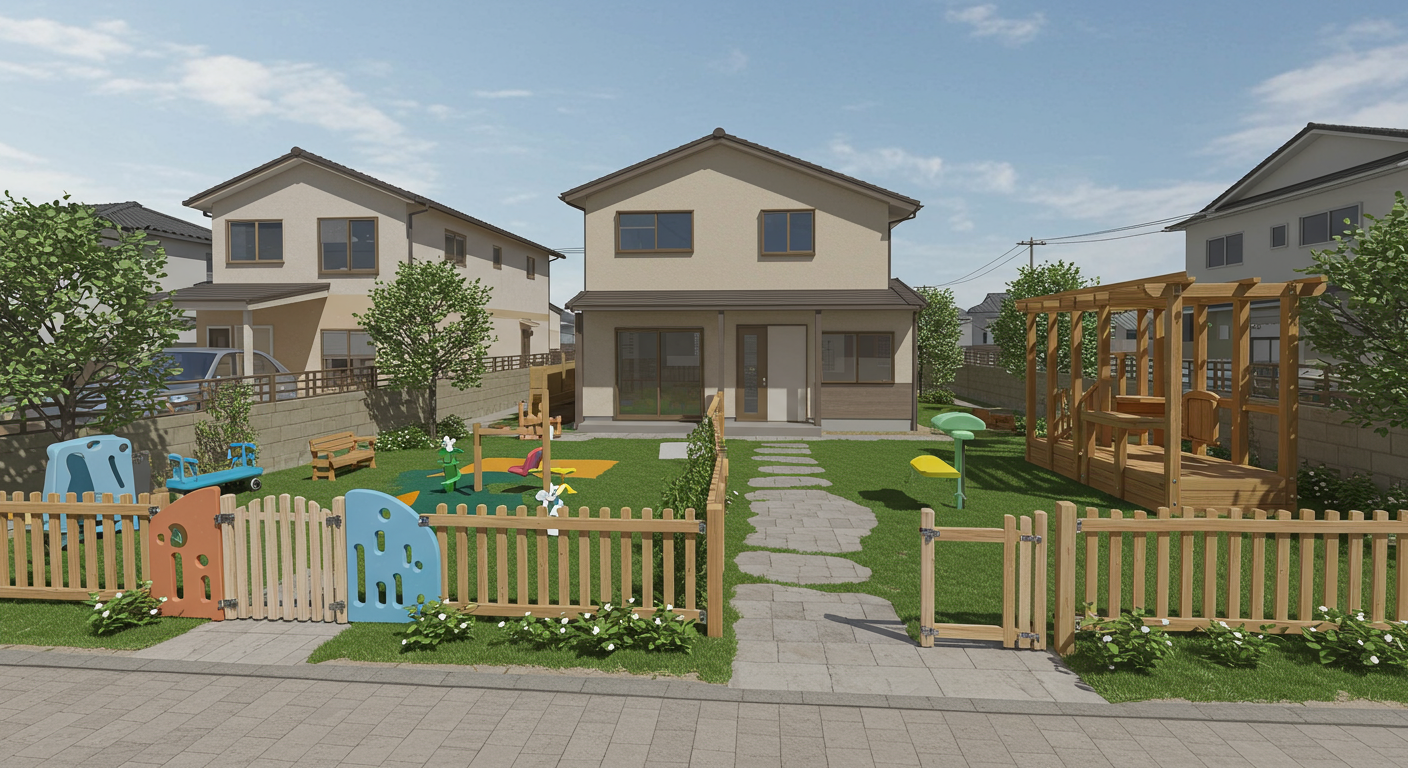 子育て世帯に理想的な安全な外構の全体イメージ
