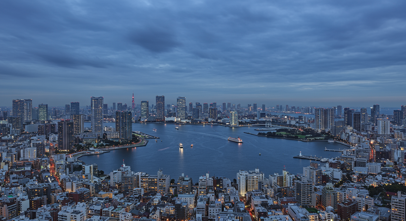 港区海岸エリアの街並みと東京湾の風景