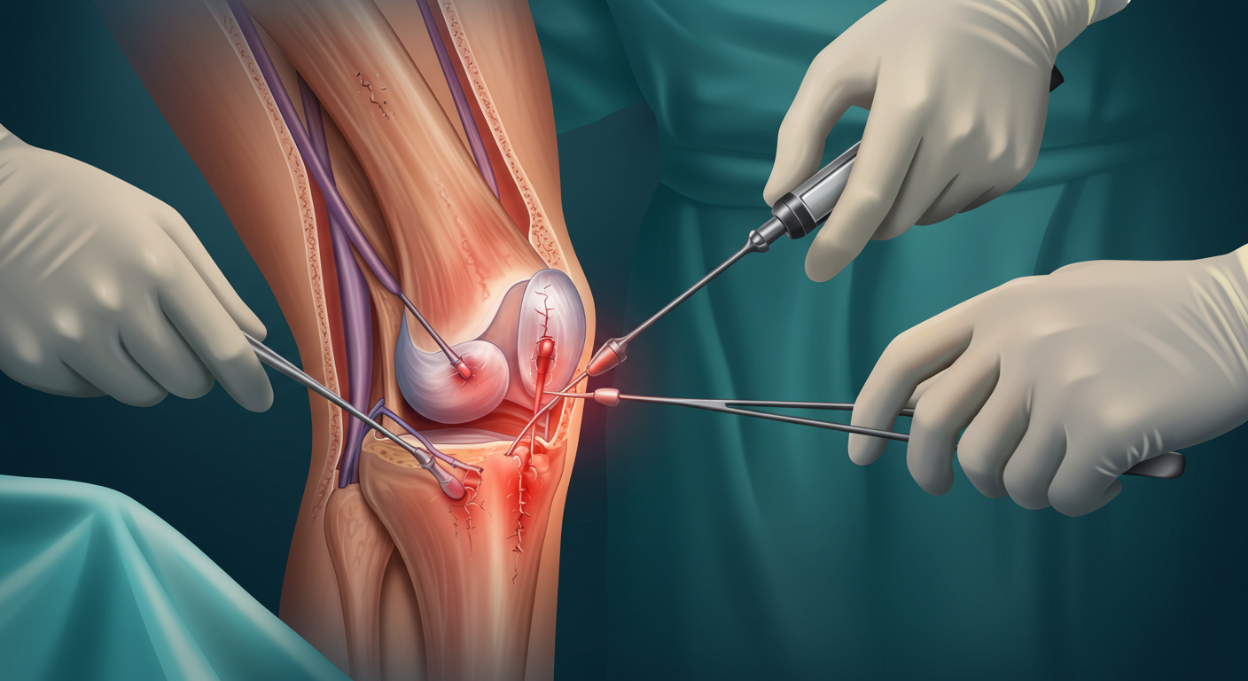 関節鏡視下手術の様子を示す医療イラスト