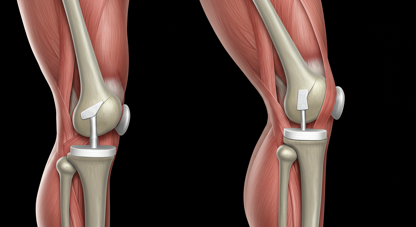 人工膝関節置換術の様子と人工関節のイメージ