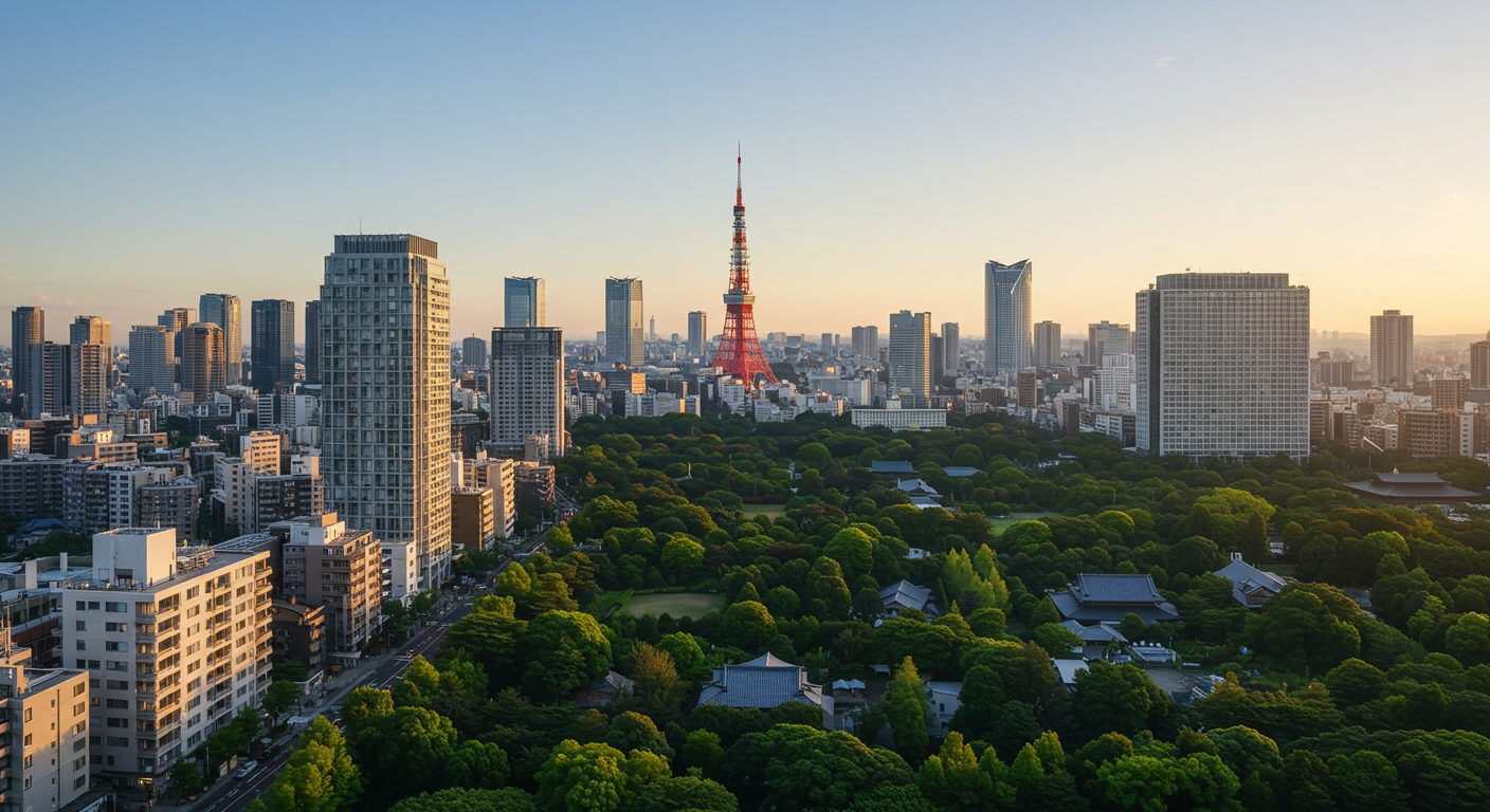 芝公園エリアの街並みと東京タワー