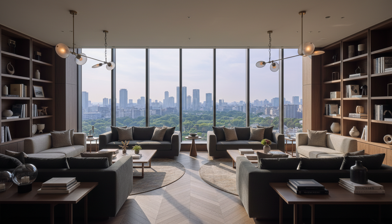 港区元麻布の高級タワーマンションのスカイラウンジからの眺望