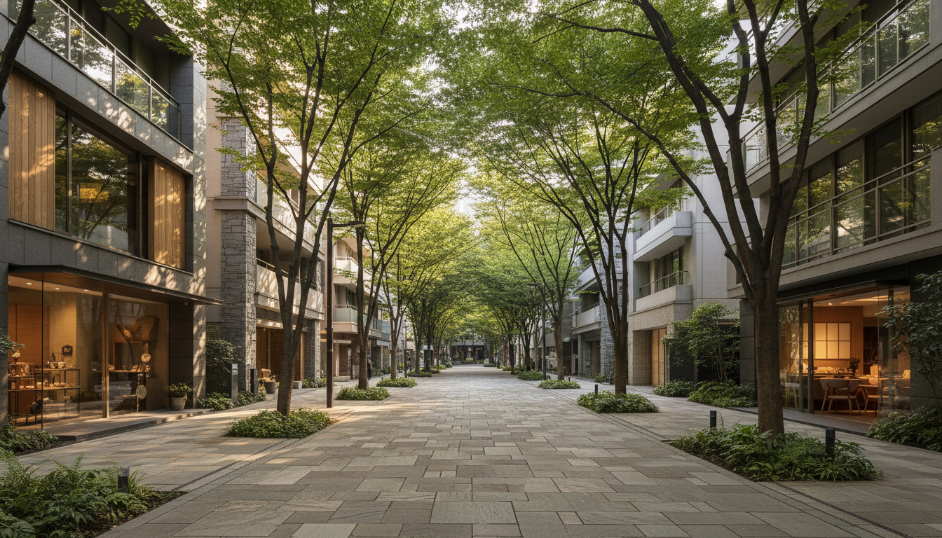 港区広尾エリアの緑豊かな街並みと高級住宅街の雰囲気