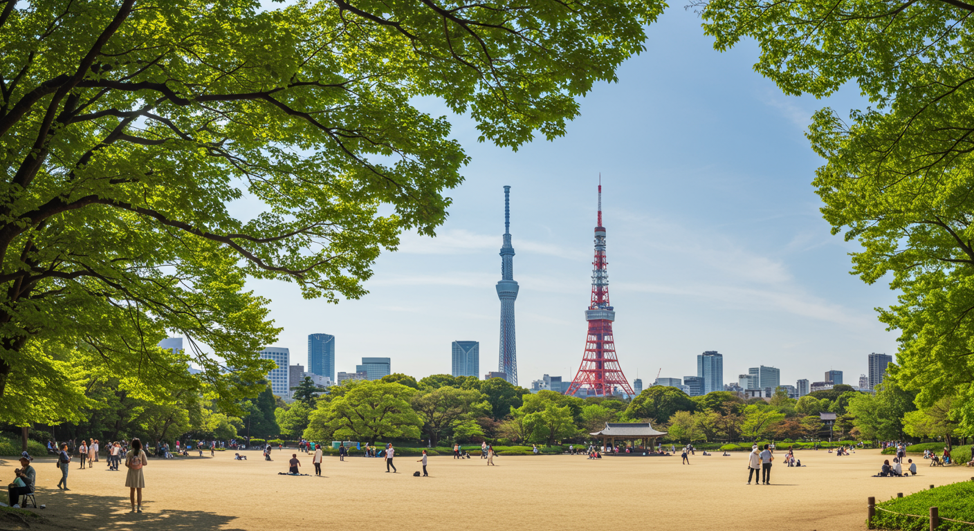 東京タワーを望む芝公園の風景