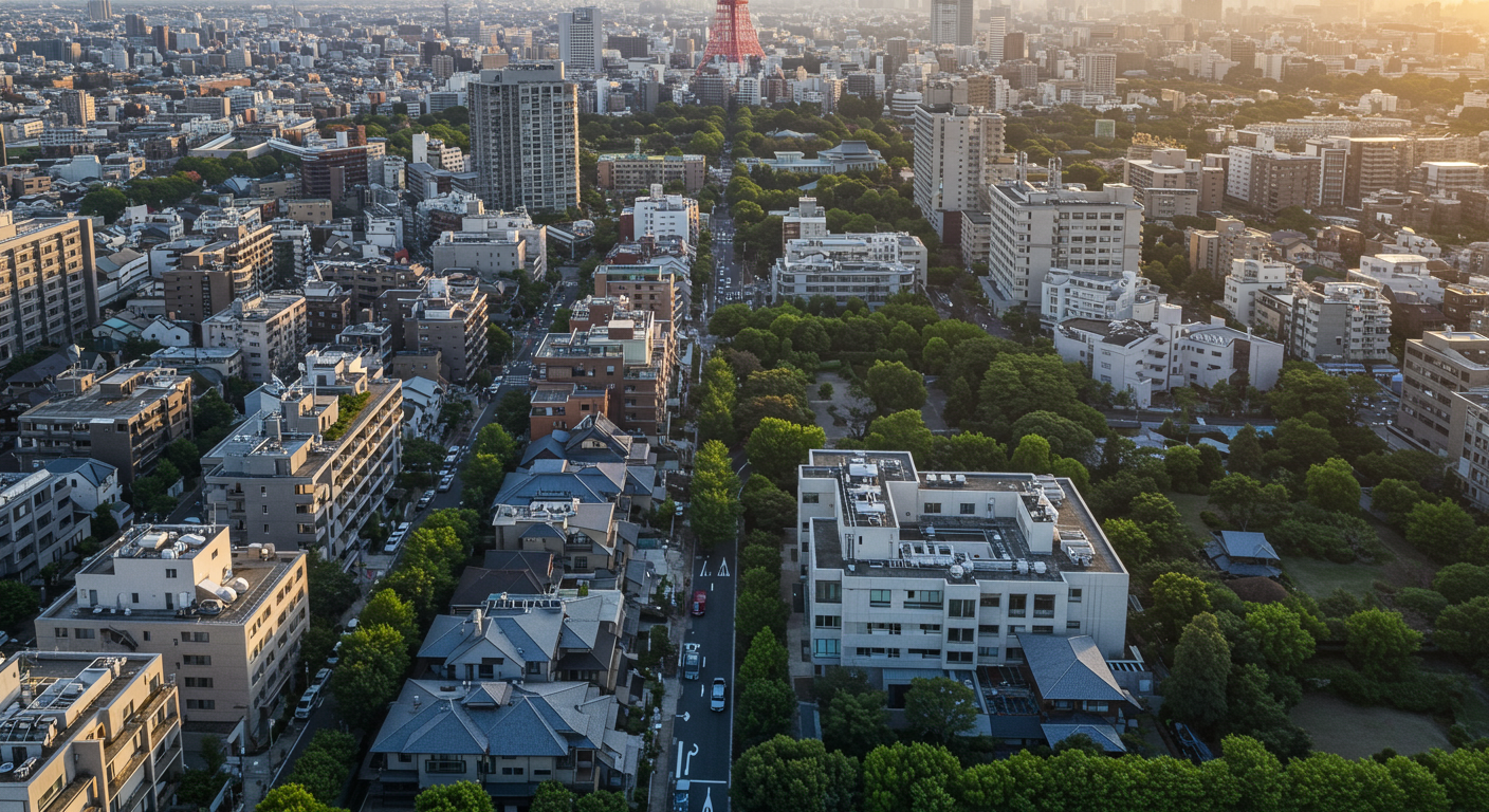 麻布狸穴町の街並み空撮