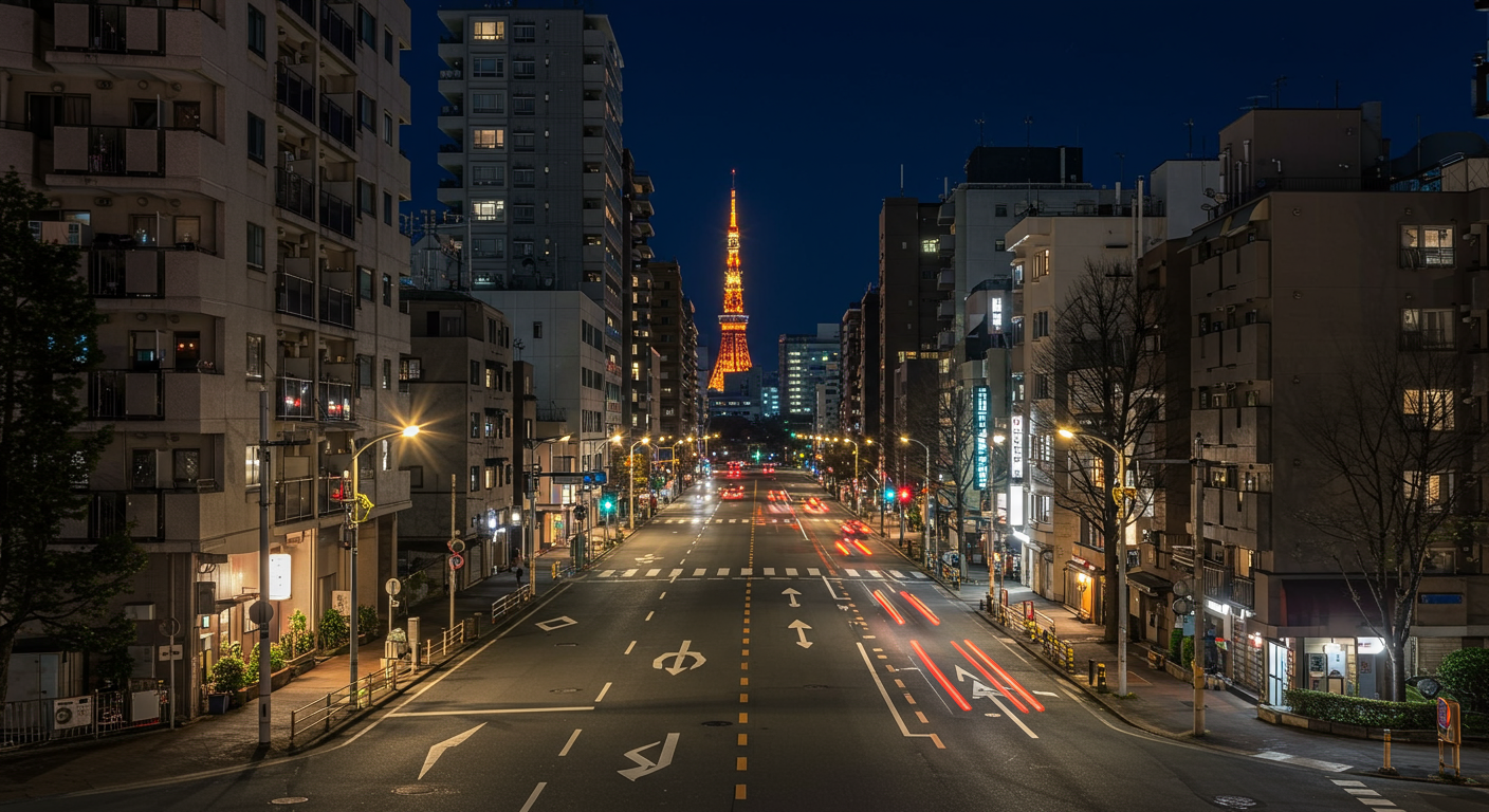 夜の麻布エリアの街並み