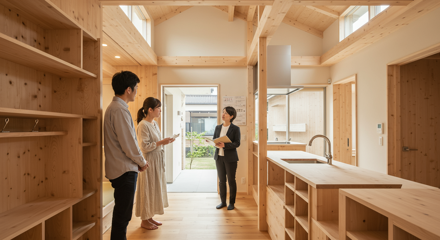 注文住宅の施工事例見学の様子