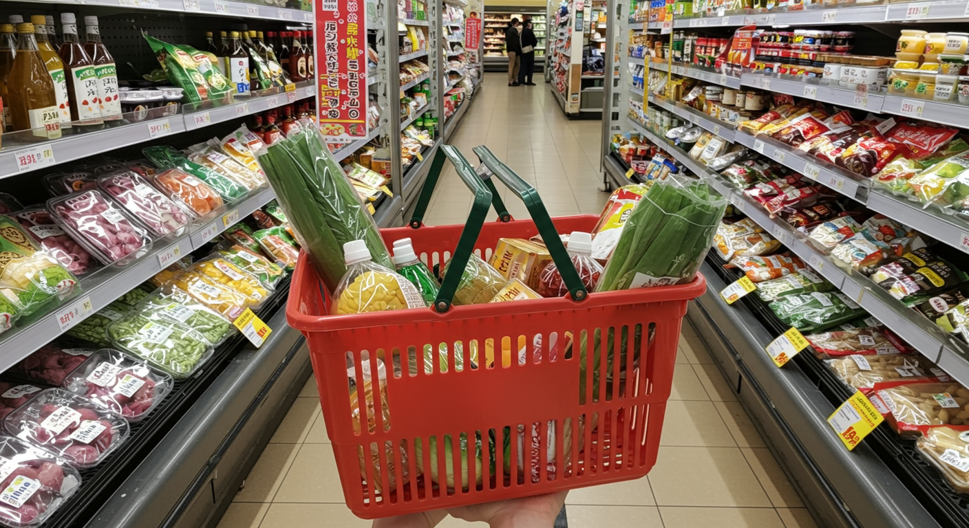 スーパーでの賢い買い物の様子