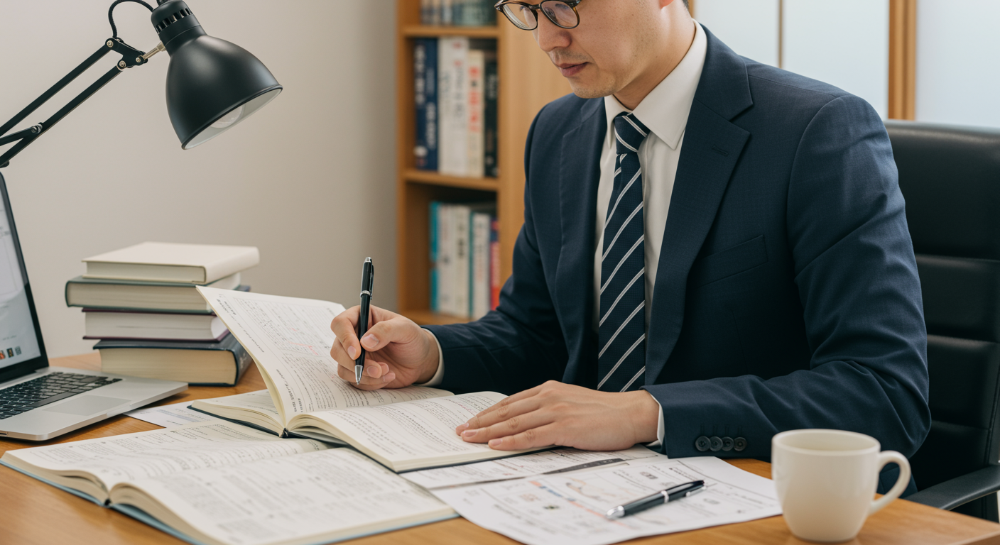 不動産営業マンが資格の勉強をしている様子
