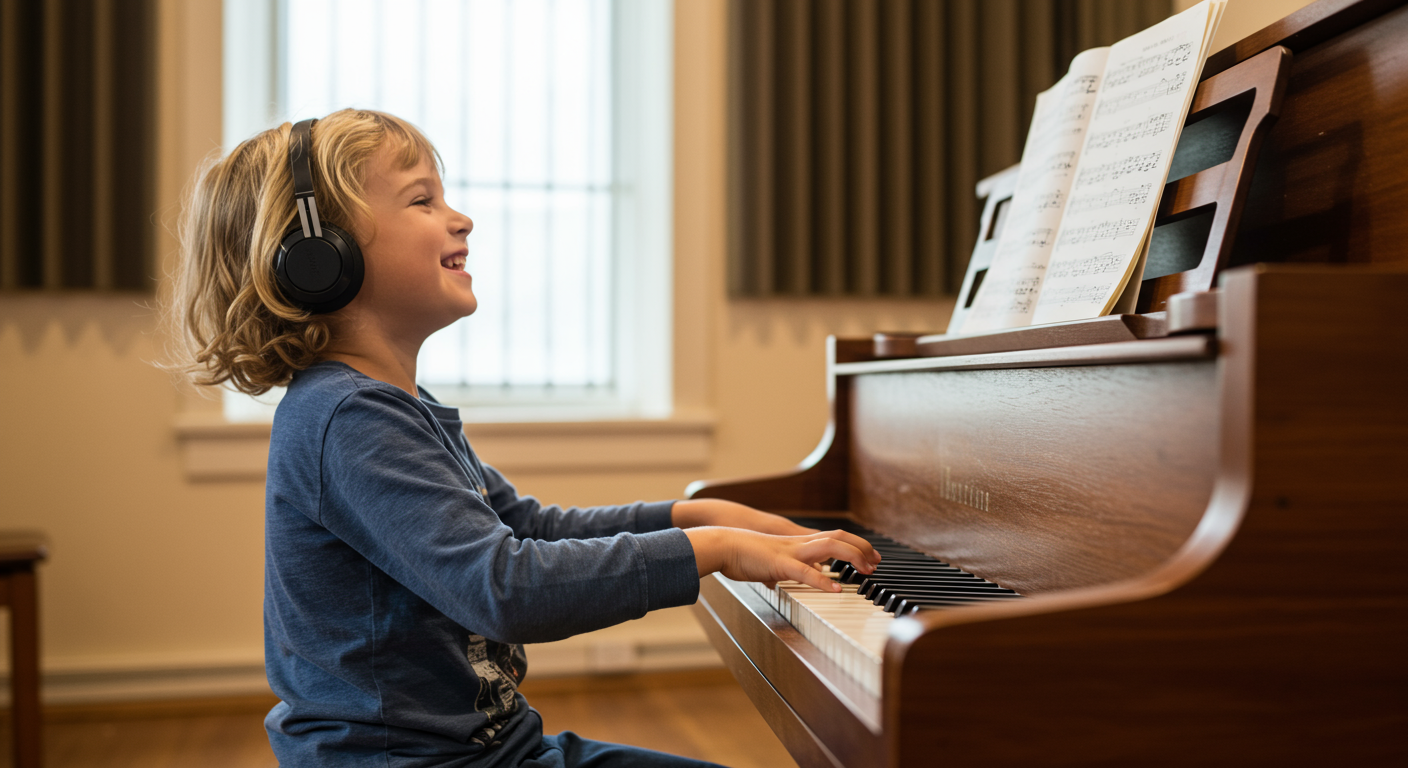 子どもがピアノを楽しそうに演奏している様子