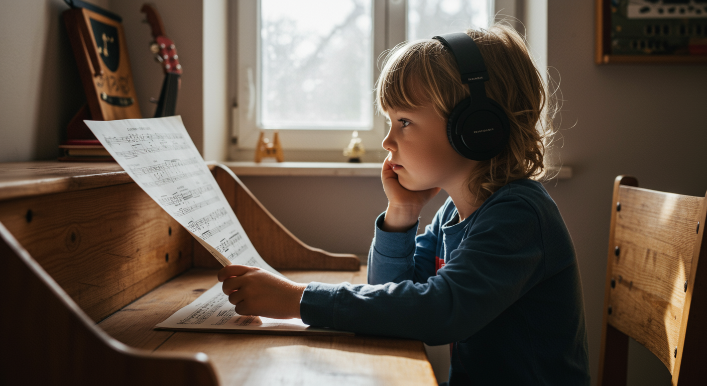 子どもが楽譜を見ながら考えている様子