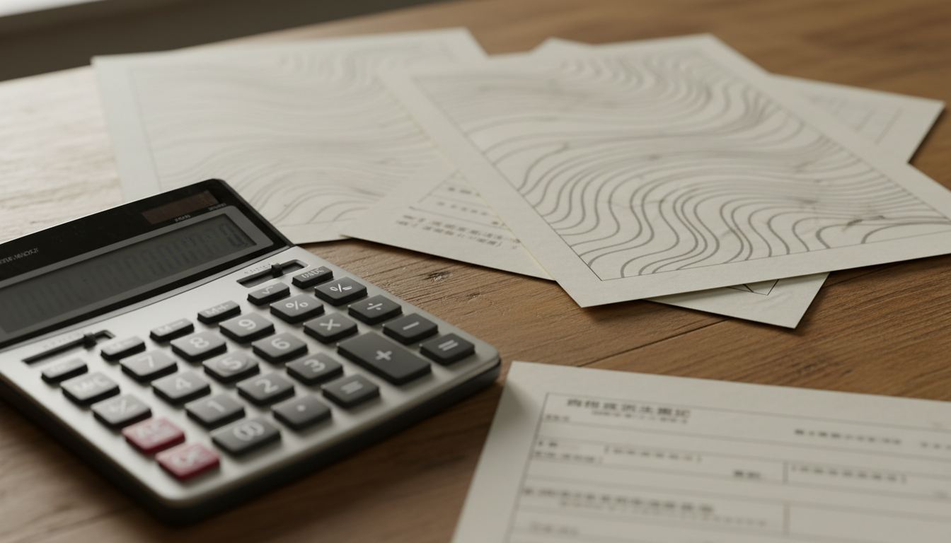 特殊車両通行許可申請の費用計算書と電卓