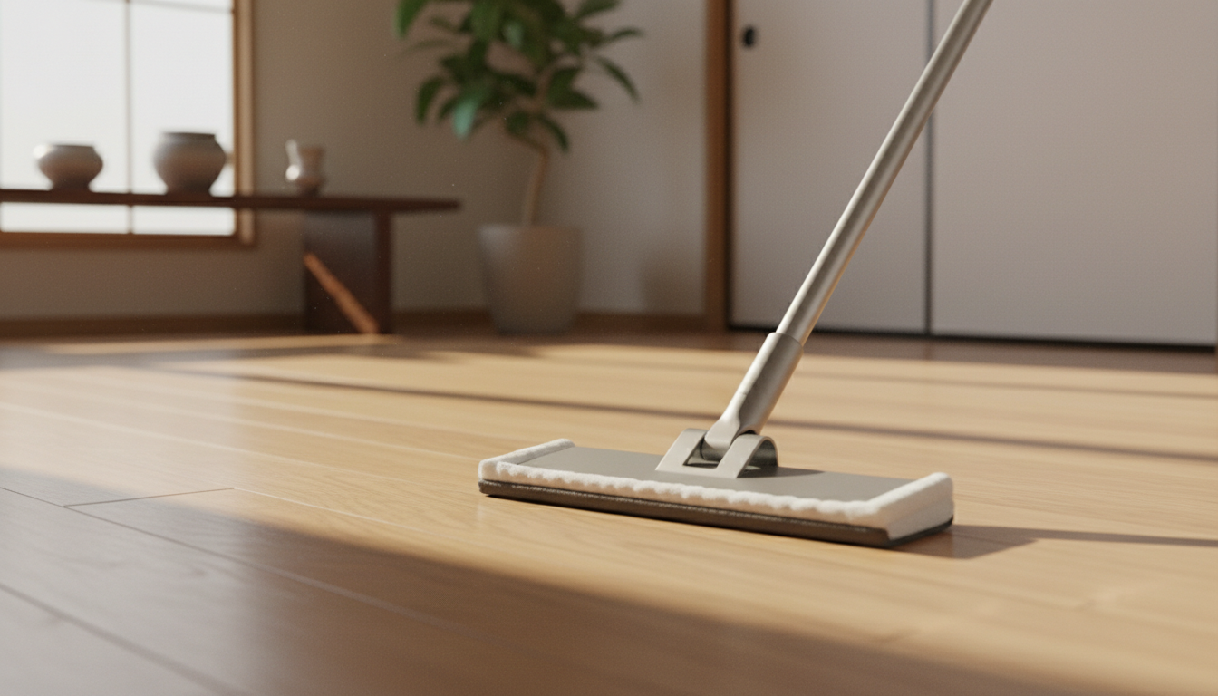 フローリングワイパーで床掃除をする様子