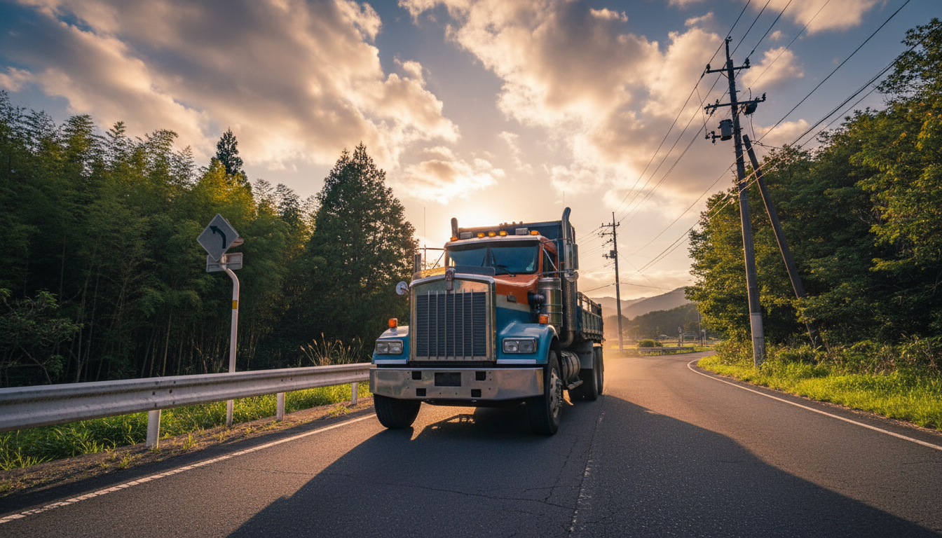 特殊車両通行許可が必要な大型トラックと道路の風景