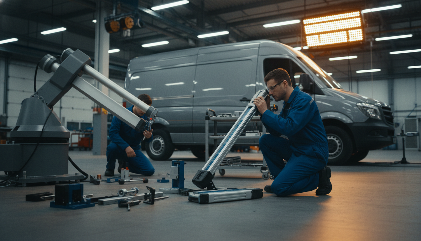 車両の寸法と重量を測定する様子