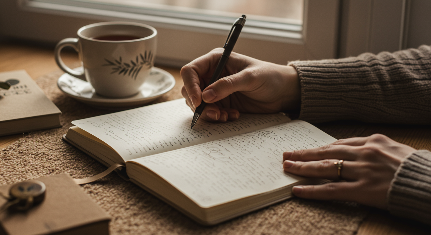 日記やジャーナリングをする女性の手元