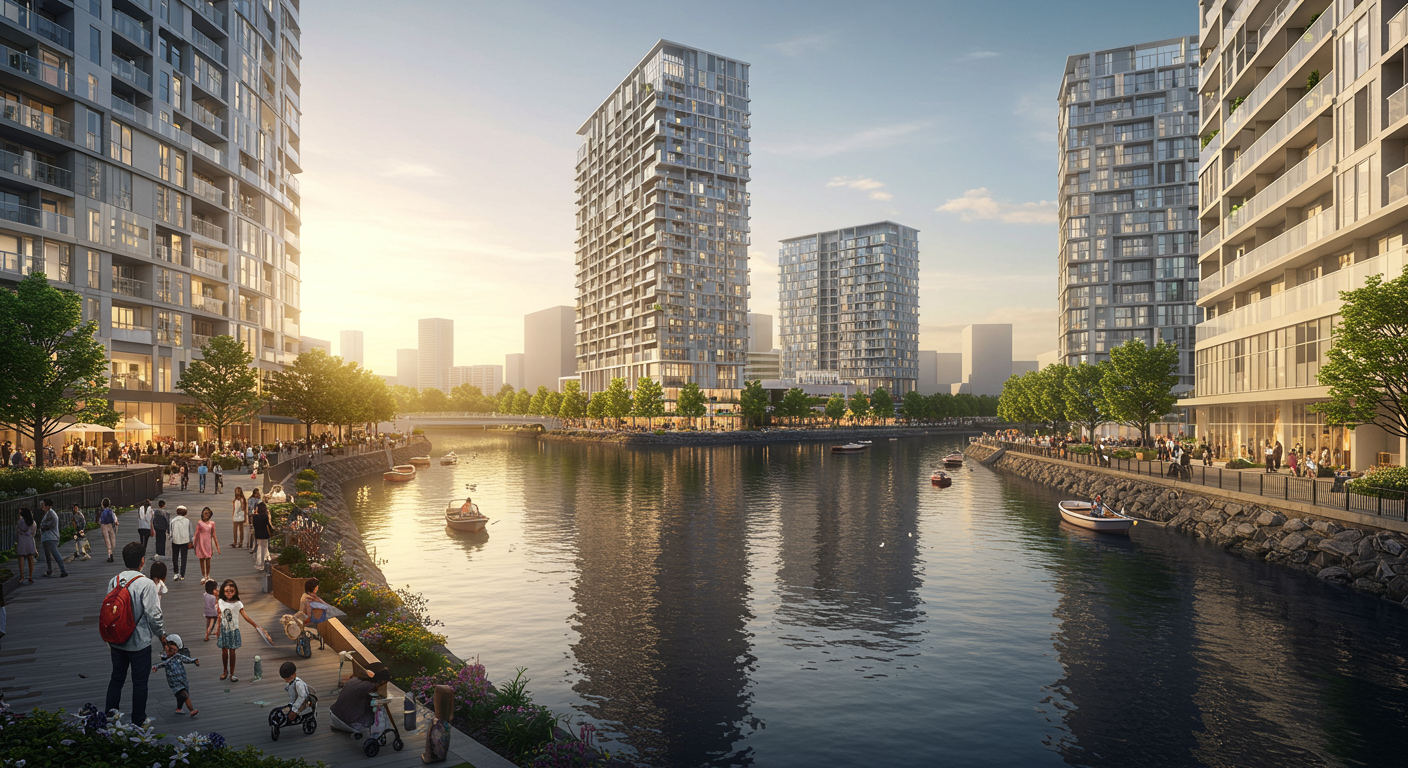 芝浦の運河と高層マンション