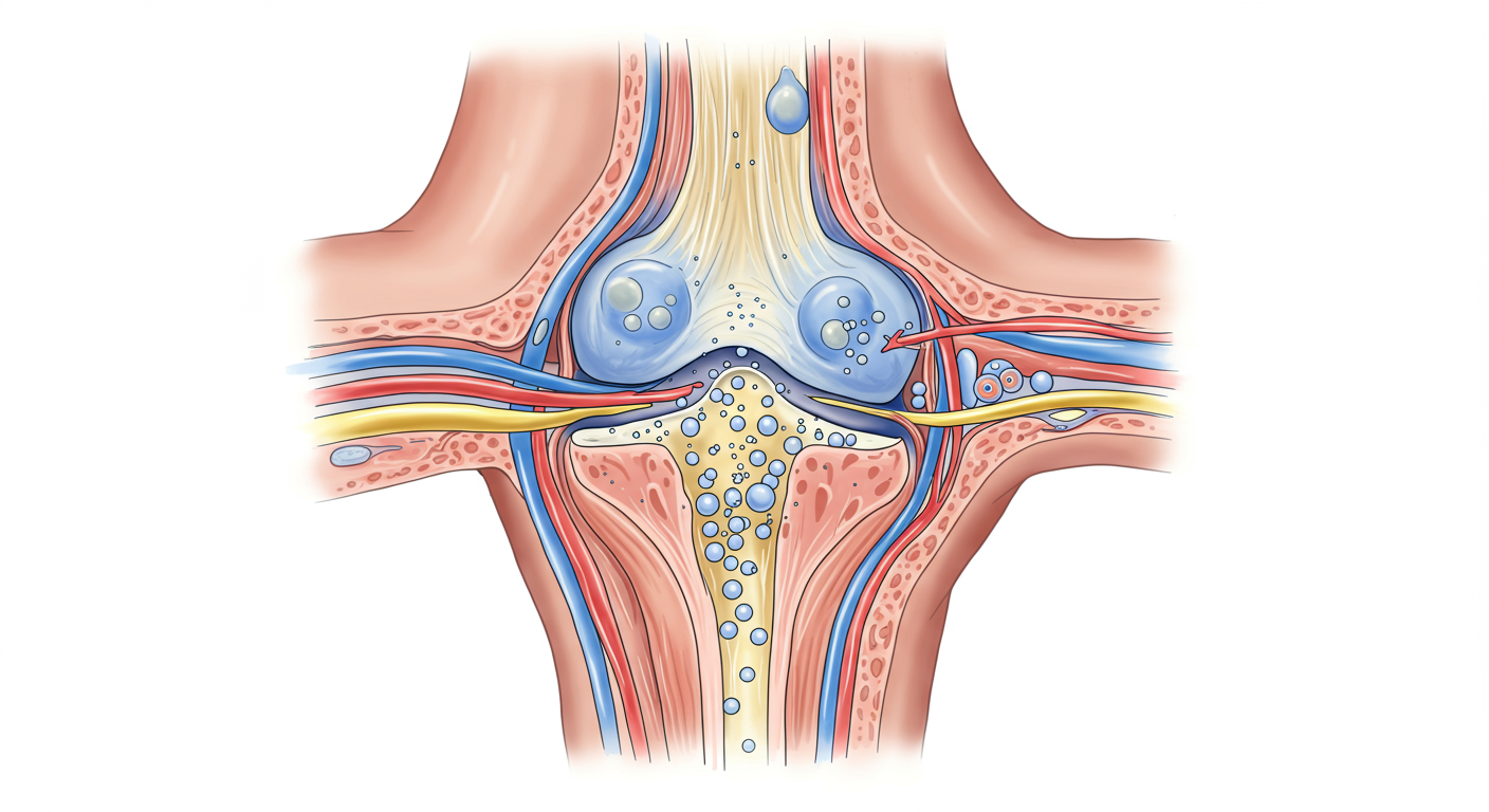 関節内の気泡が弾ける瞬間を示す解剖学的イラスト