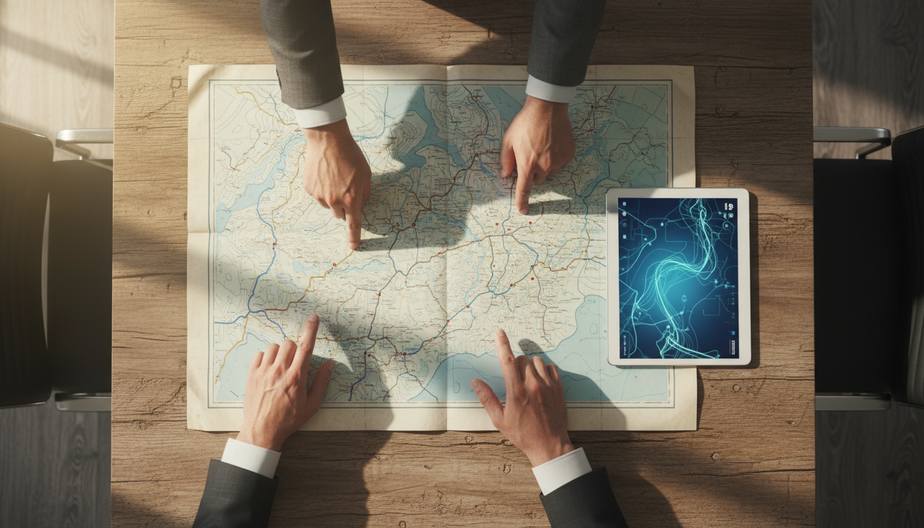 通行経路を地図上で確認する様子