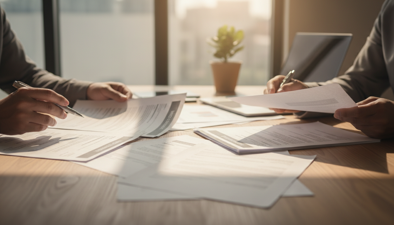 申請書類の内容を確認する様子