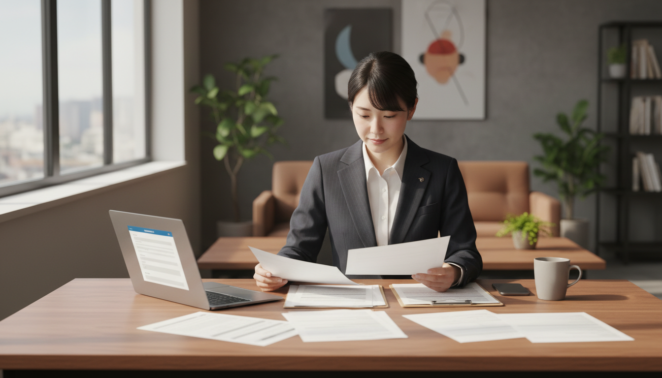 特殊車両通行許可のメール相談をするビジネスパーソン