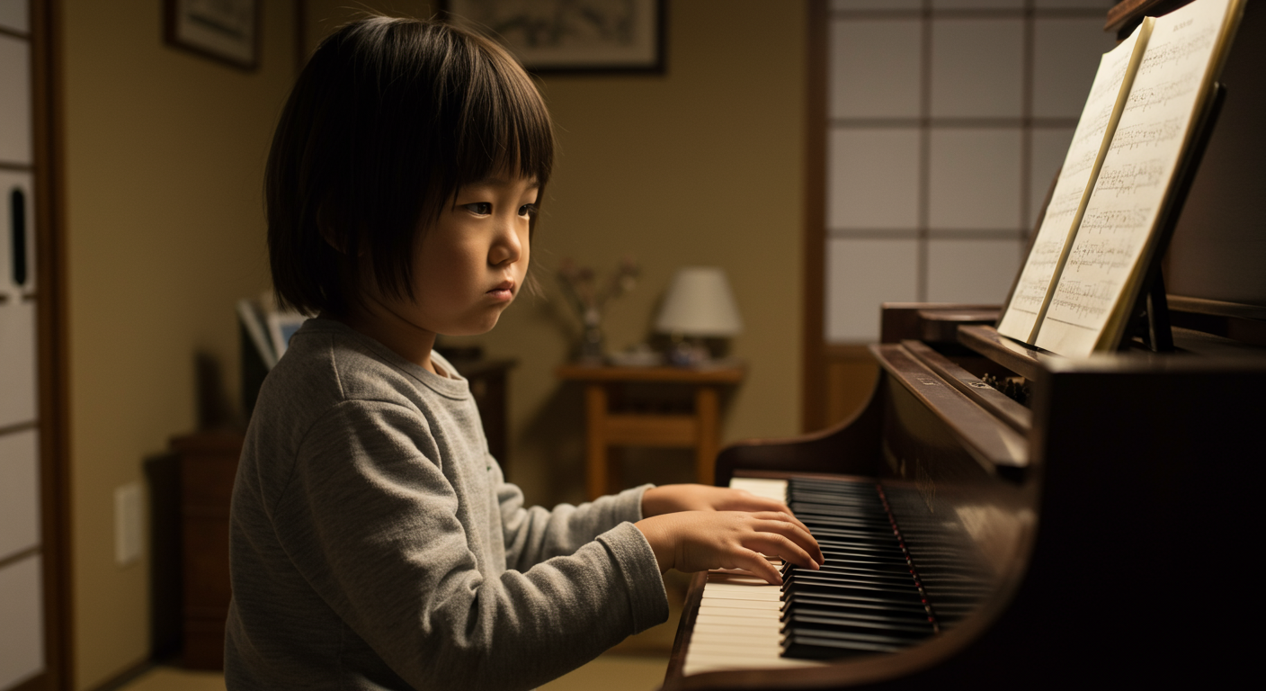 ピアノの前で悩む子どもの様子