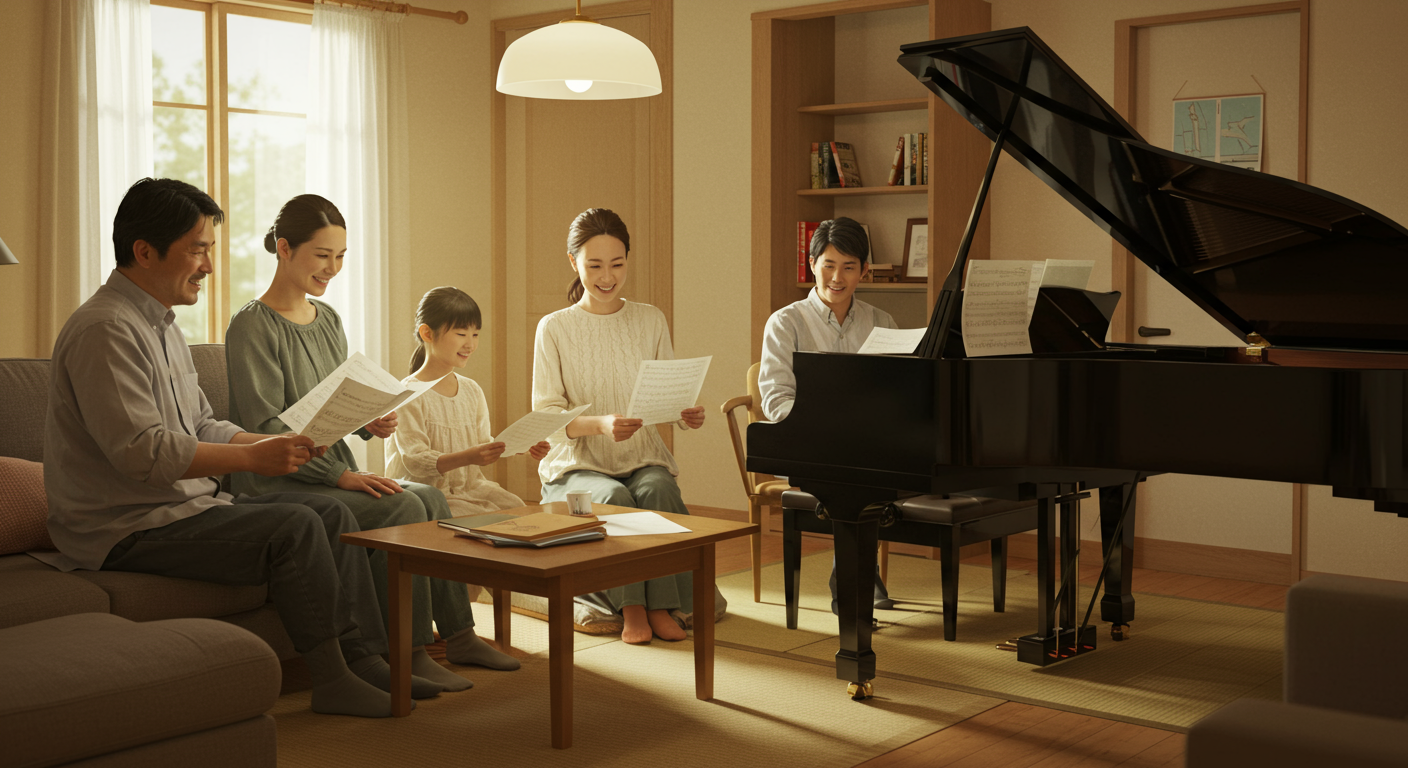 家族で音楽を楽しむ様子
