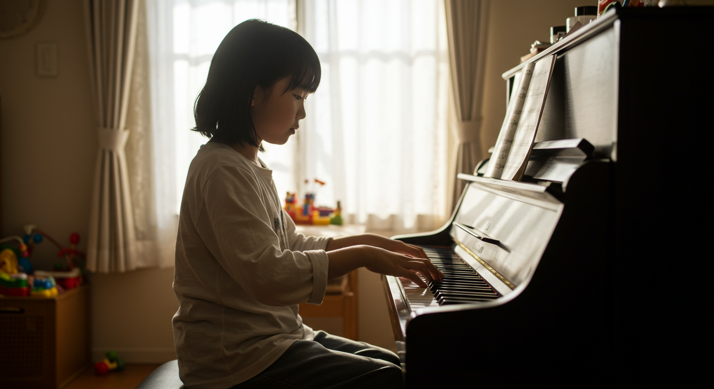 自主的にピアノを練習する子どもの様子