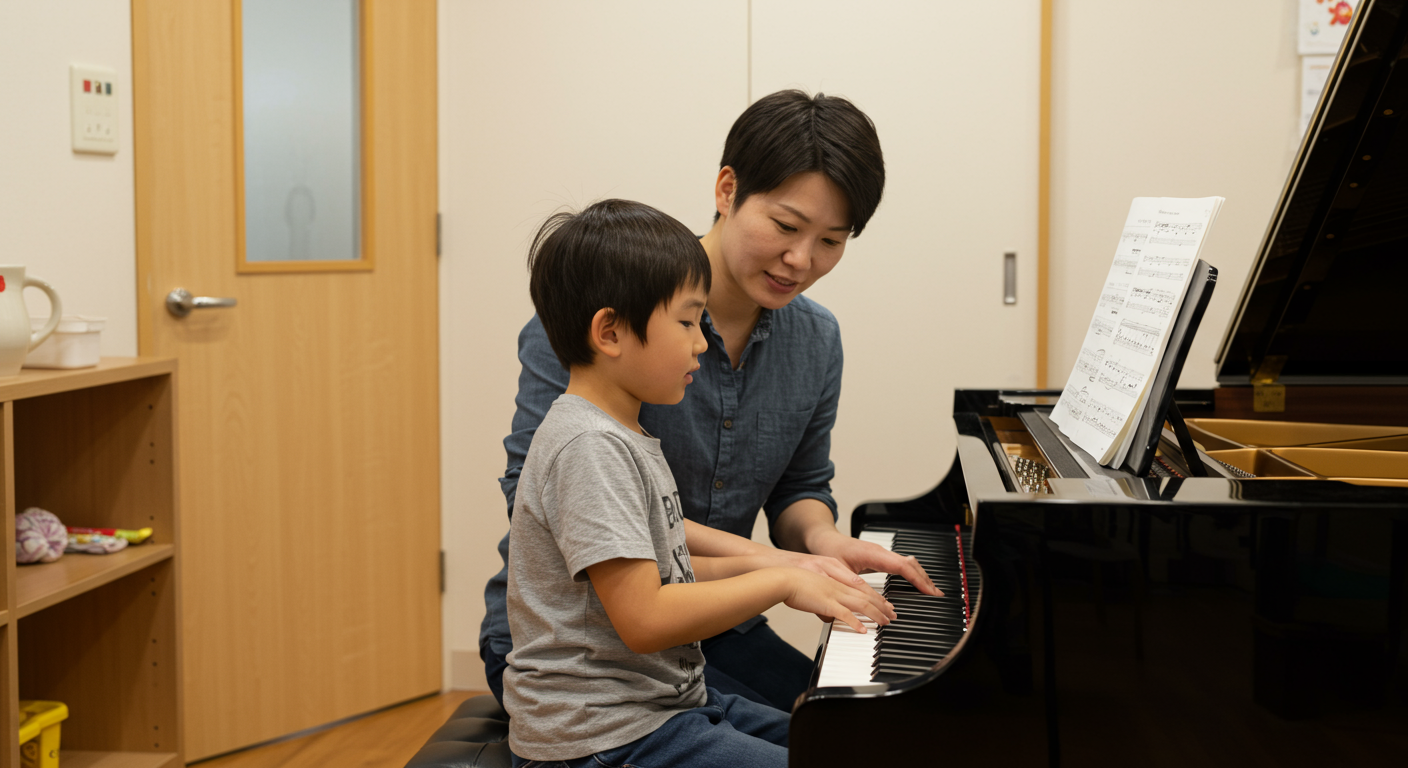 子どもに寄り添うピアノ指導者の様子